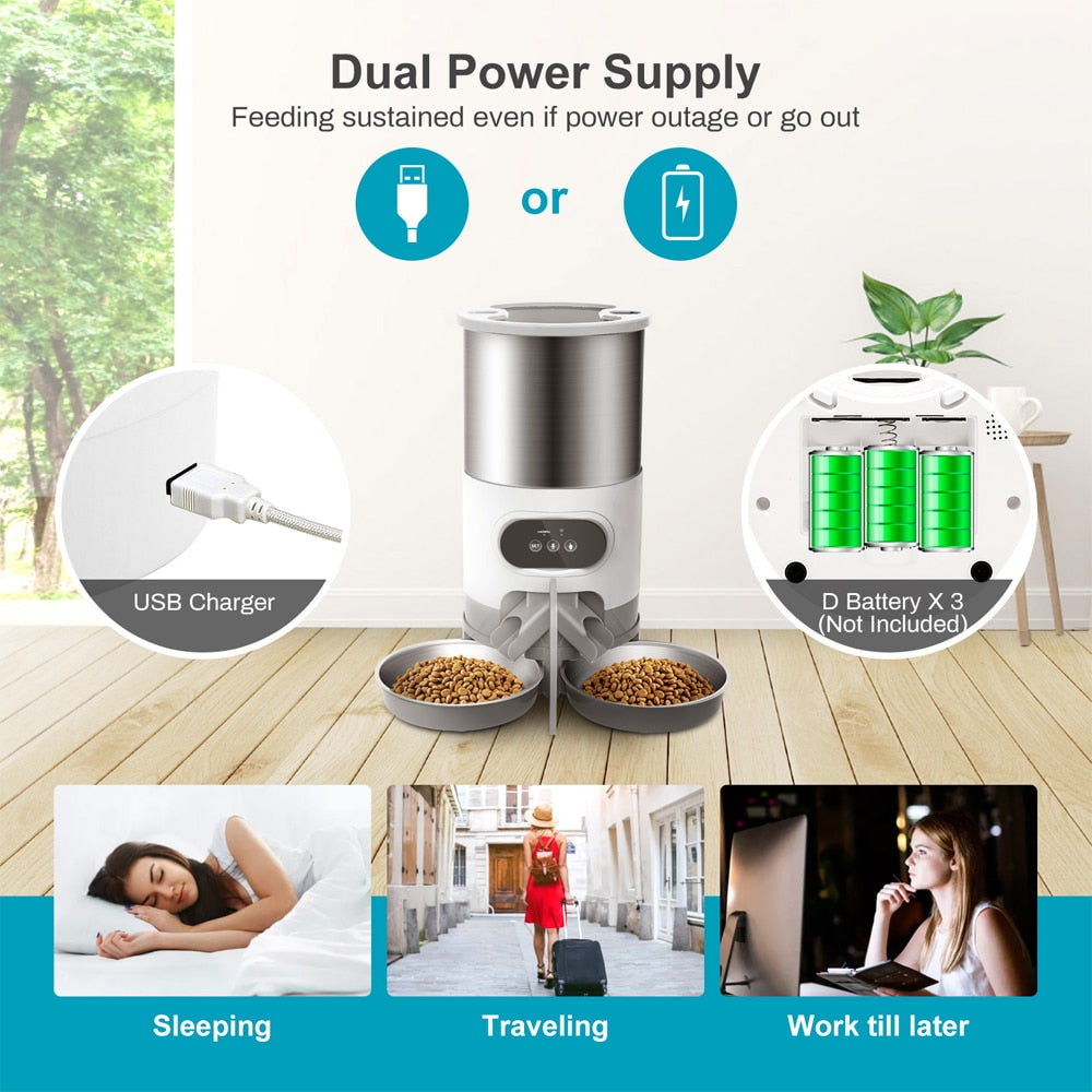 Smart APP Pet Feeder Cat And Dog Food Automatic Dispenser Stainless Steel Bowl Cats And Dogs With Recording Timing Feeding