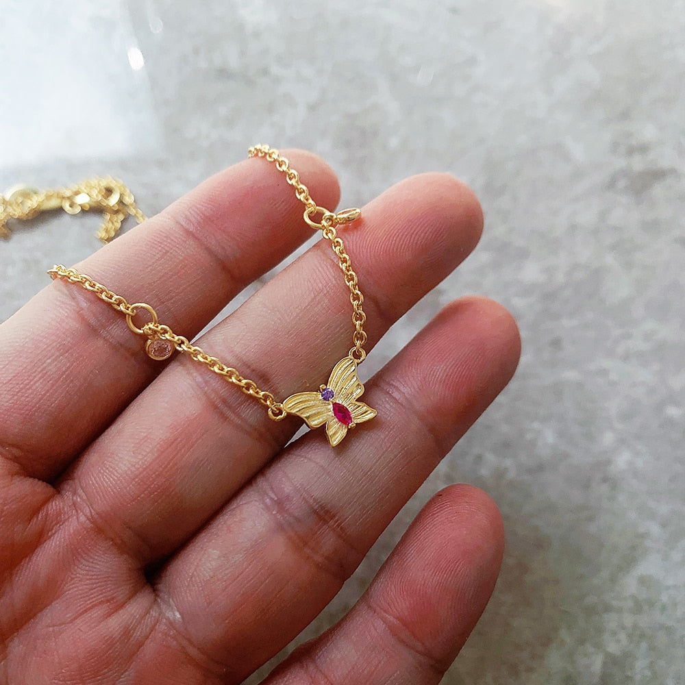 Butterfly Gold Necklace Link Chain Fine Jewelry Europe 925 Stering Silver 2022 Brand New Vintage Gift For Women