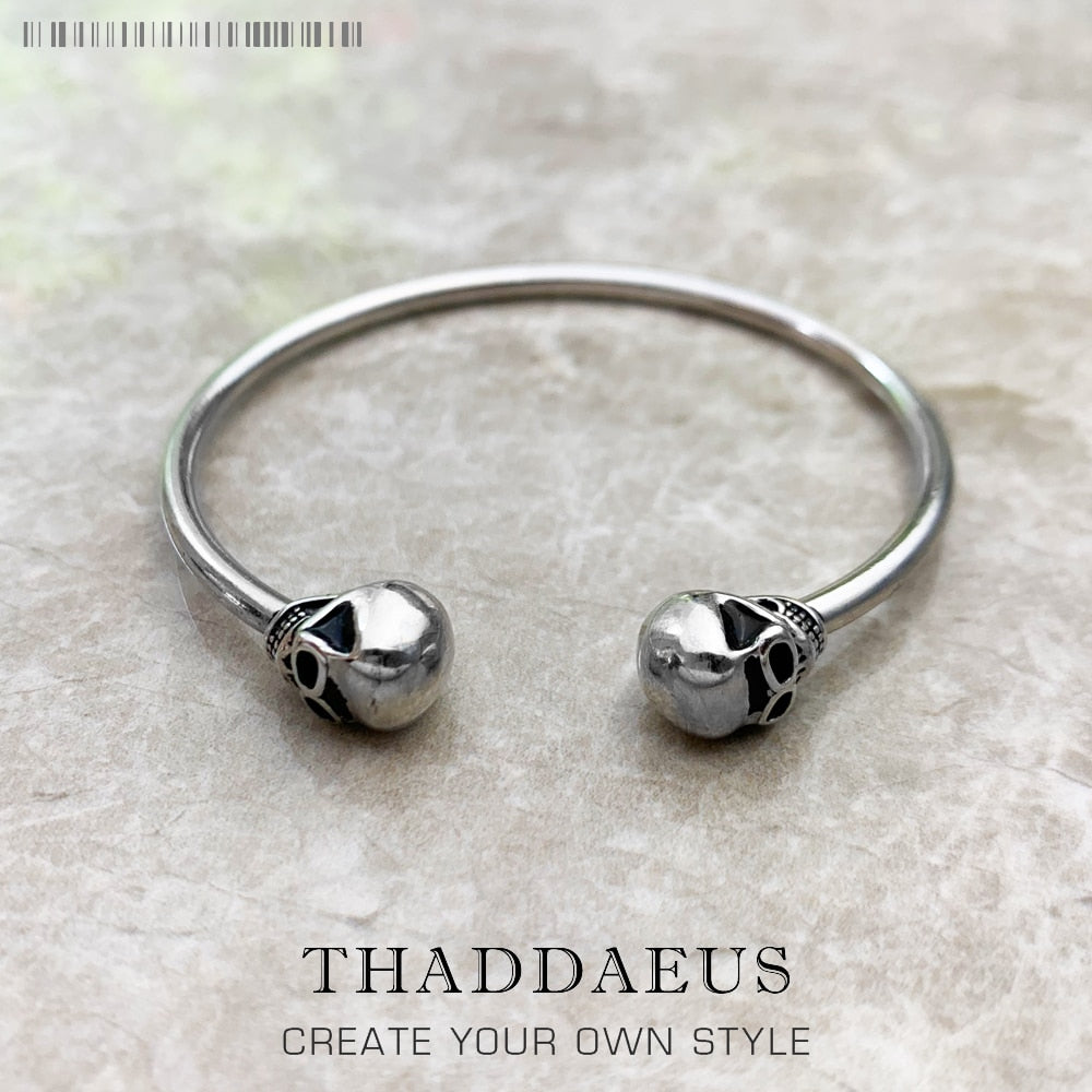 Bracelet Bangle Skull Europe Style Fashion Karma Rebel Jewelry Gift For Women Men Brand New Fine Sterling 925 Silver