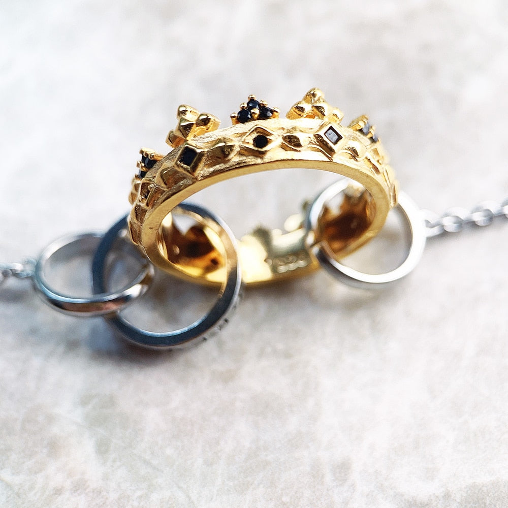 Royal Crown Gold Necklace Link Chain Elegant Fine Jewelry Europe 925 Stering Silver Brand New Romantic Gift For Women