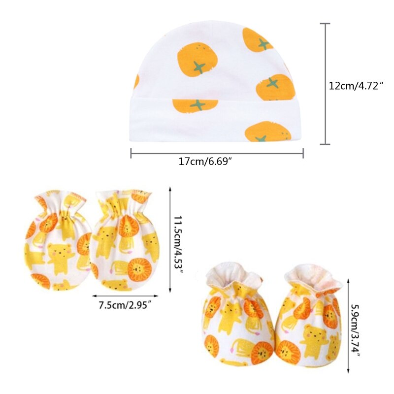 Newborn Baby Hats Soft Baby Mittens and Socks Set Cotton Baby Fetal Caps Baby Beanie Hats No Scratch Mittens for Infants