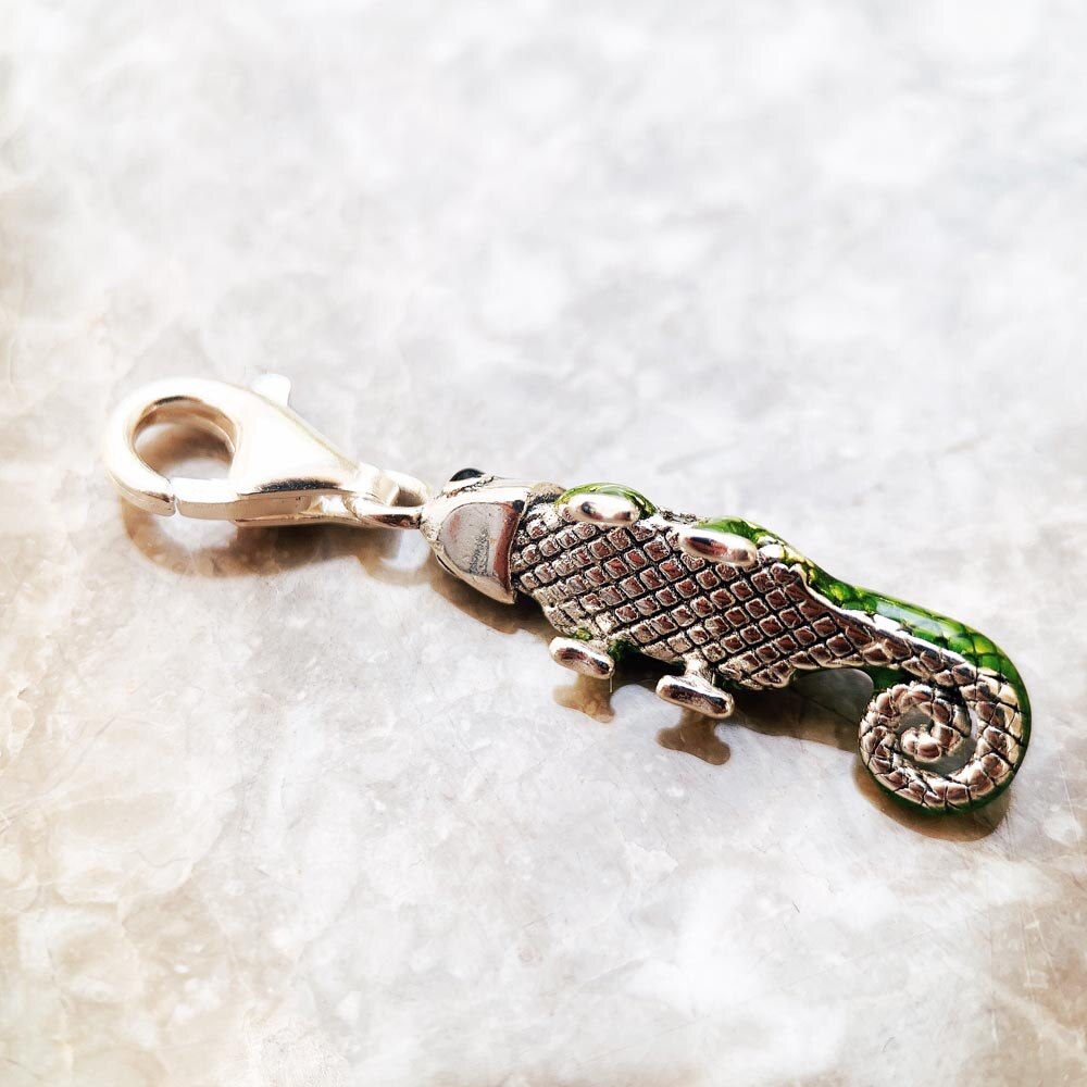 Pirate Green Lizard Chameleon Charm,Brand New Fine Jewelry Europe Real 925 Sterling Silver Accessories Gift For Women Men