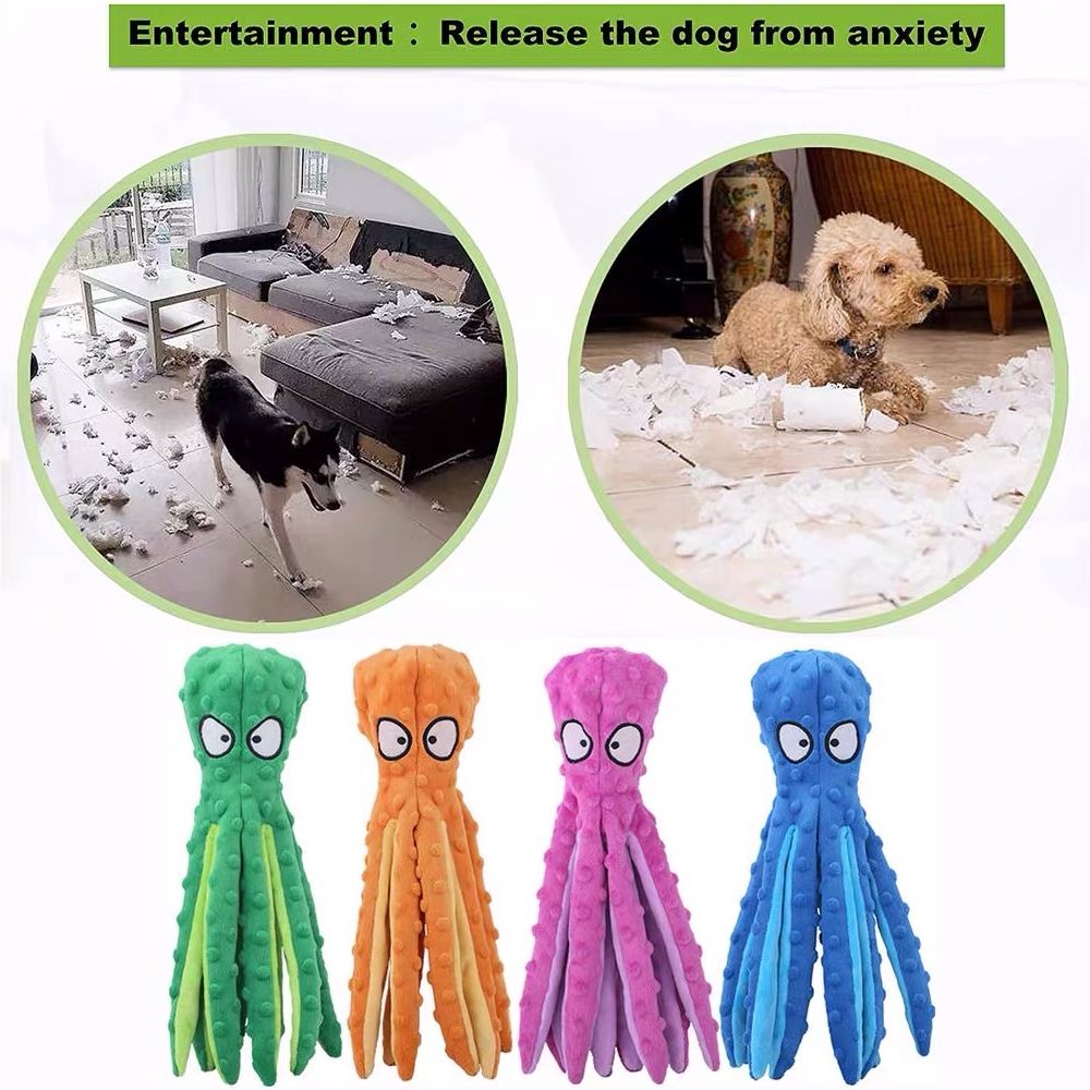 No Stuffing Squeaky Dog Toys Pet Puppy Dog Plush Doll with Crinkle Paper Fun Octopus Crocodile Interactive Chew Toys Grind Teeth - anconmall