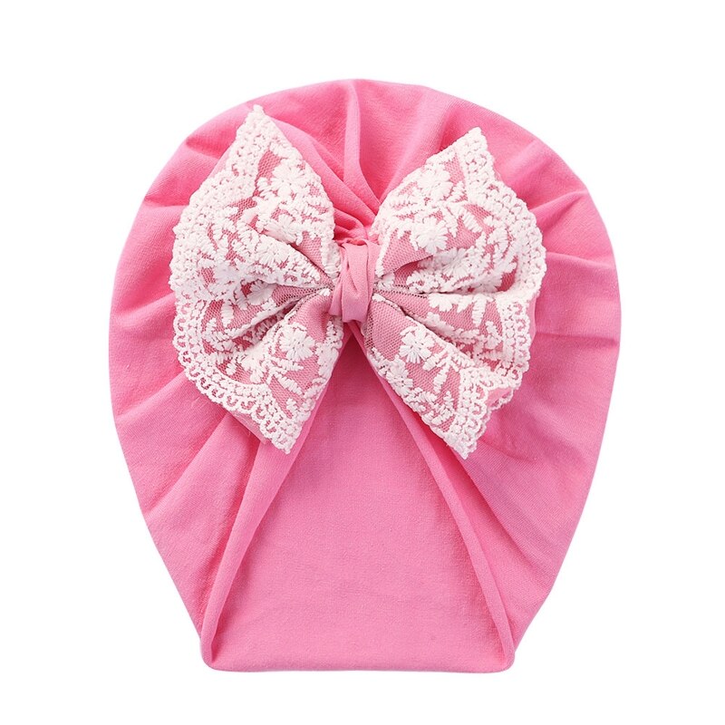 Baby Girl Turban Bow Hats Breathable Hat Headdress w/ Pure Color Comfort Beanie Skin Friendly Hand Wash Newborn Head