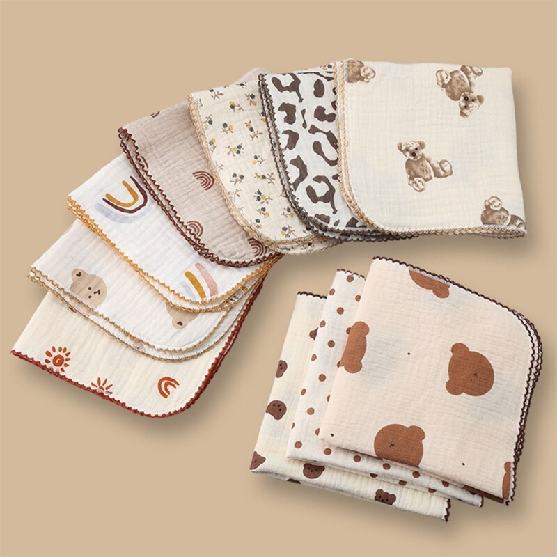 Baby Bib Towel Boys Girls 0-12M Breathable Soft Face Towel Drooling Bib with Hanging Hook Infant Feeding Burp Cloth