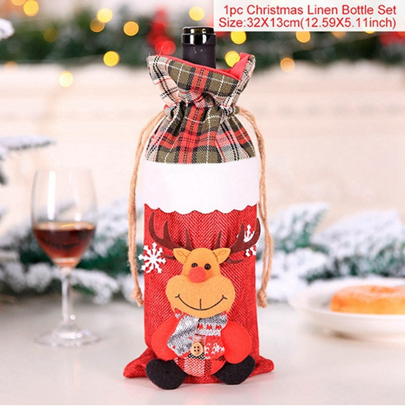 Christmas Bottle Cover Merry Christmas Decorations for Home 2022 Christmas Ornaments Navidad Noel Xmas Gift Happy New Year 2023