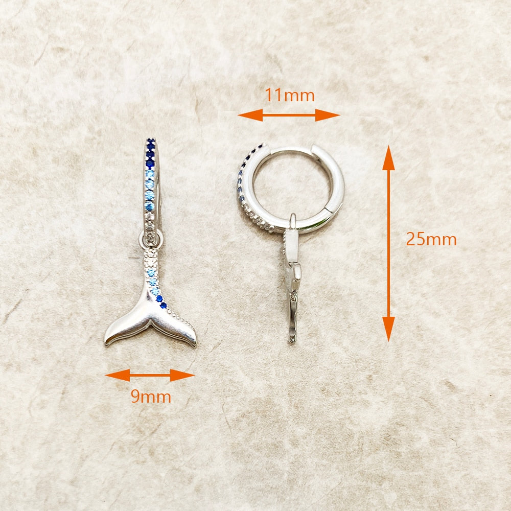 Blue Tail Fin Hinged Hoop Earrings Europe Glam Fine Jewerly For Women Lucky Gift In Solid 925 Sterling Silver