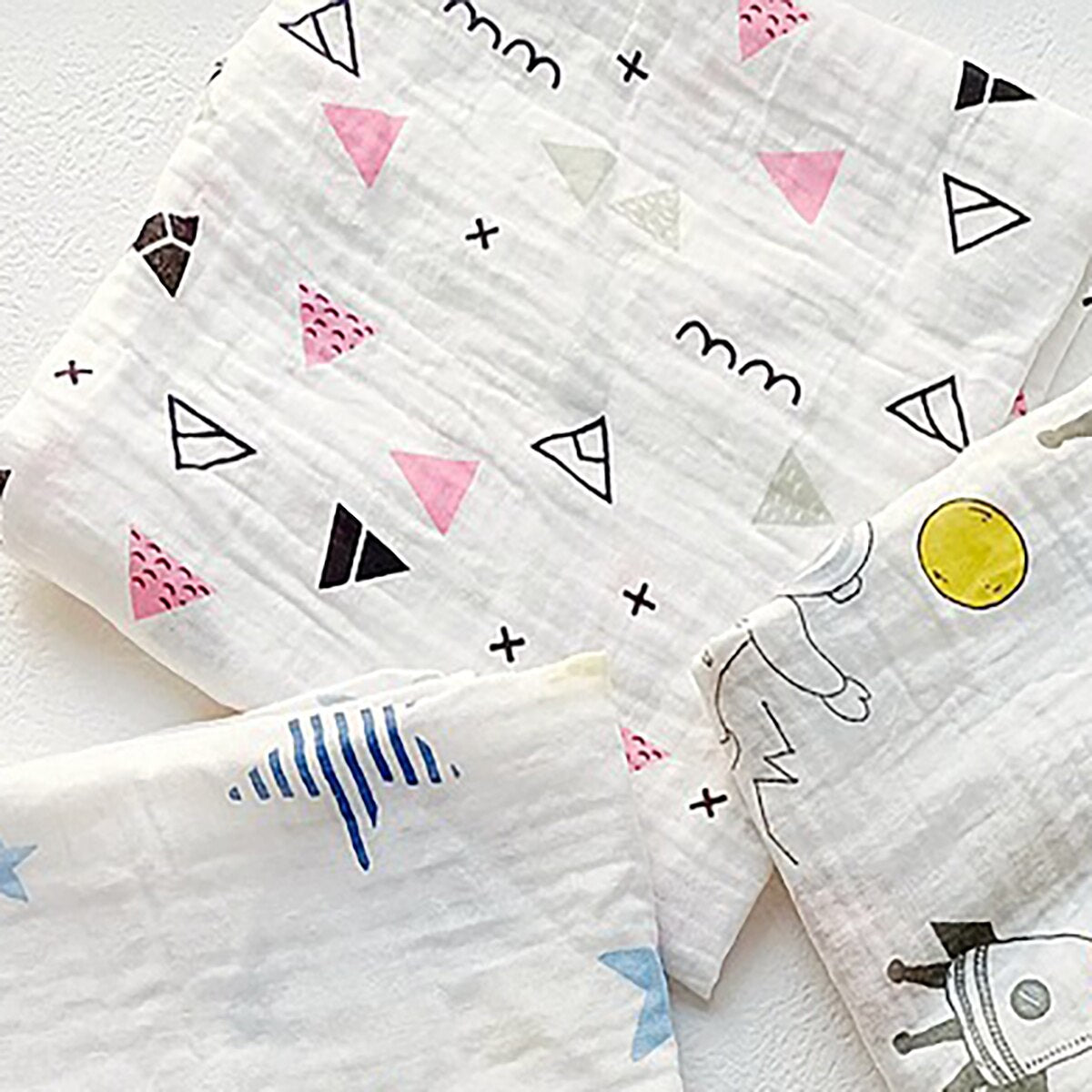 hibobi Baby Blanket Soft Thin Cotton Stars Print Bath Towel Wrap Cover Solid Color Bedding for Infant Newborn Boys Girls Unisex