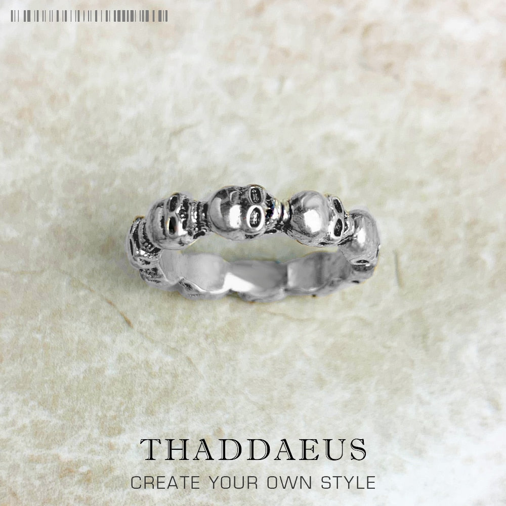 Skulls Band Ring Europe Style Rebel Street Jewelry For Women Men Spring Vintage Gift In 925 Sterling Silver
