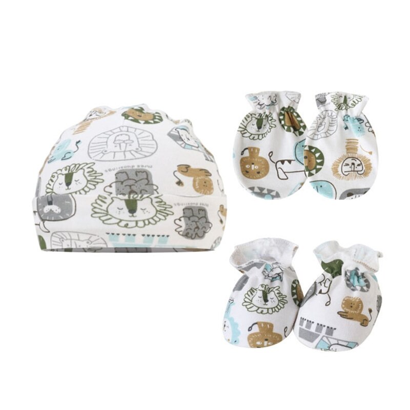 Newborn Baby Hats Soft Baby Mittens and Socks Set Cotton Baby Fetal Caps Baby Beanie Hats No Scratch Mittens for Infants