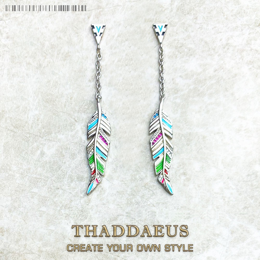 Drop Earrings Feather Fine Jewelry For Women,Autumn Brand New Colourful 925 Sterling Silver Gift
