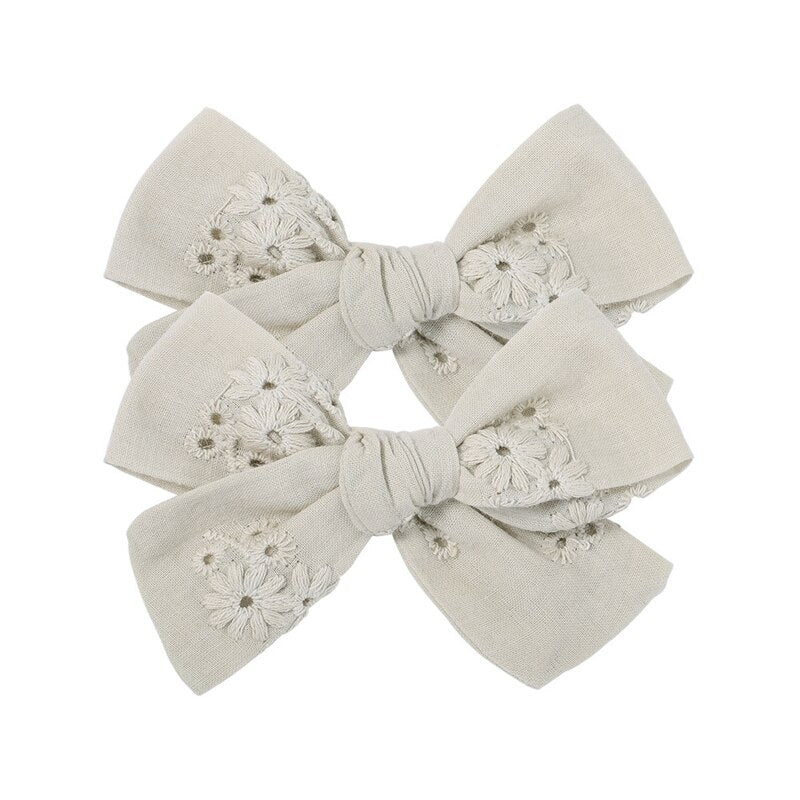 2Pcs/Set Sweet Floral Embroidery Solid Color Bowknot Hair Clips for Kids Baby Girls Alligator Hairpins Headwear Toddlers Hair