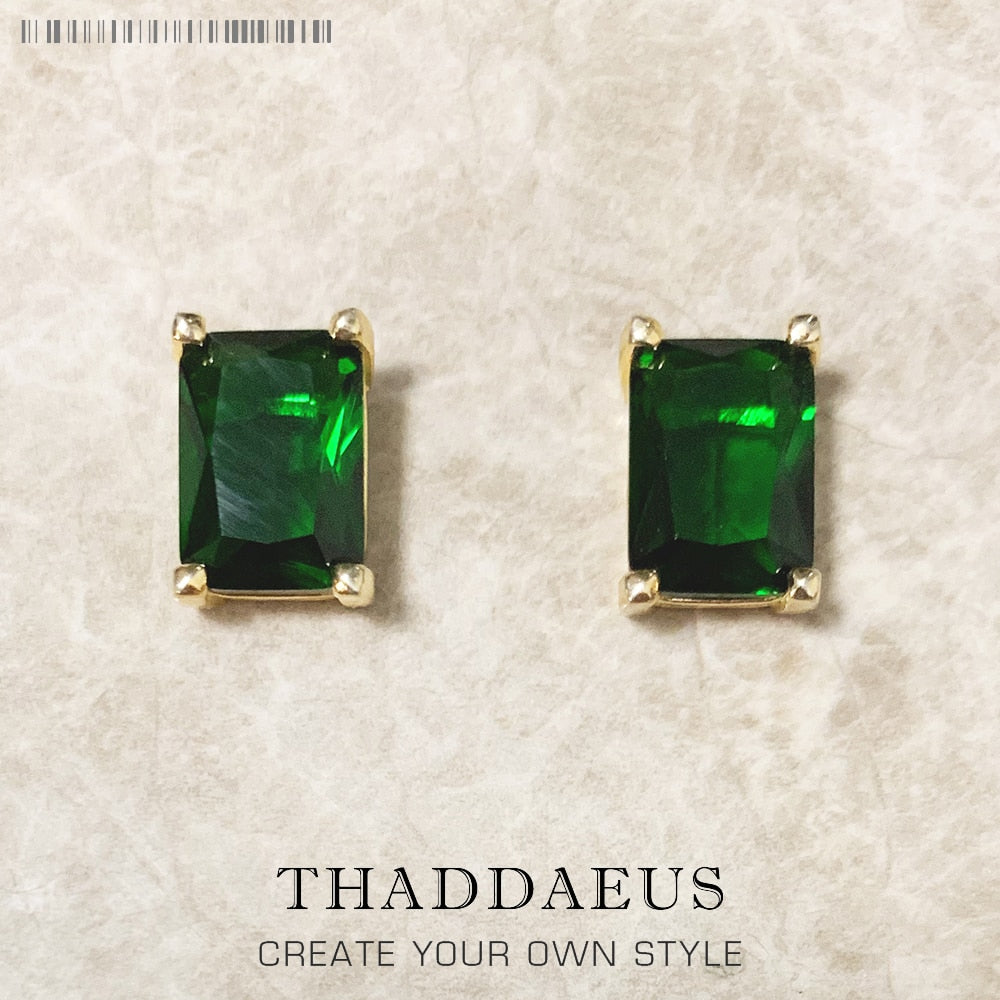Stud Earrings Green Stone Golden Vintage Jewerly For Women 2022 Charms Elegant Design Gift In 925 Sterling Silver