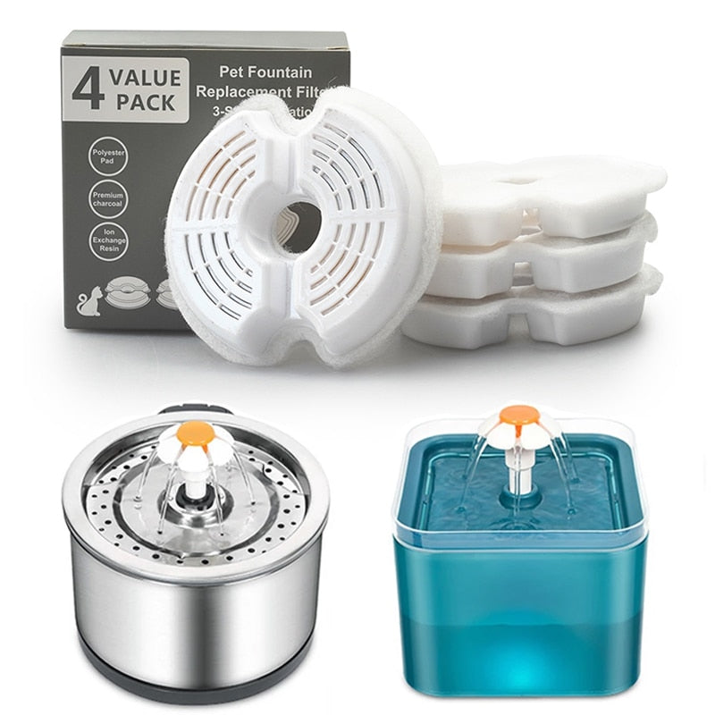 Water Fountain Carbon Replacement Filters and Foams for 304 Stainless Steel Cat Drinking Fountain 4 Packs Filters Pet Supplies