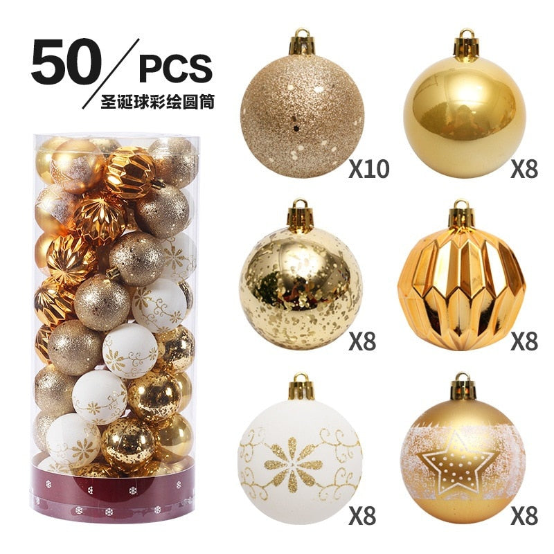 50Pcs 6cm Mixed Christmas Balls Xmas Tree DIY Ornament Pendant Christmas Decoration for Home Noel Navidad Natal New Year Gifts