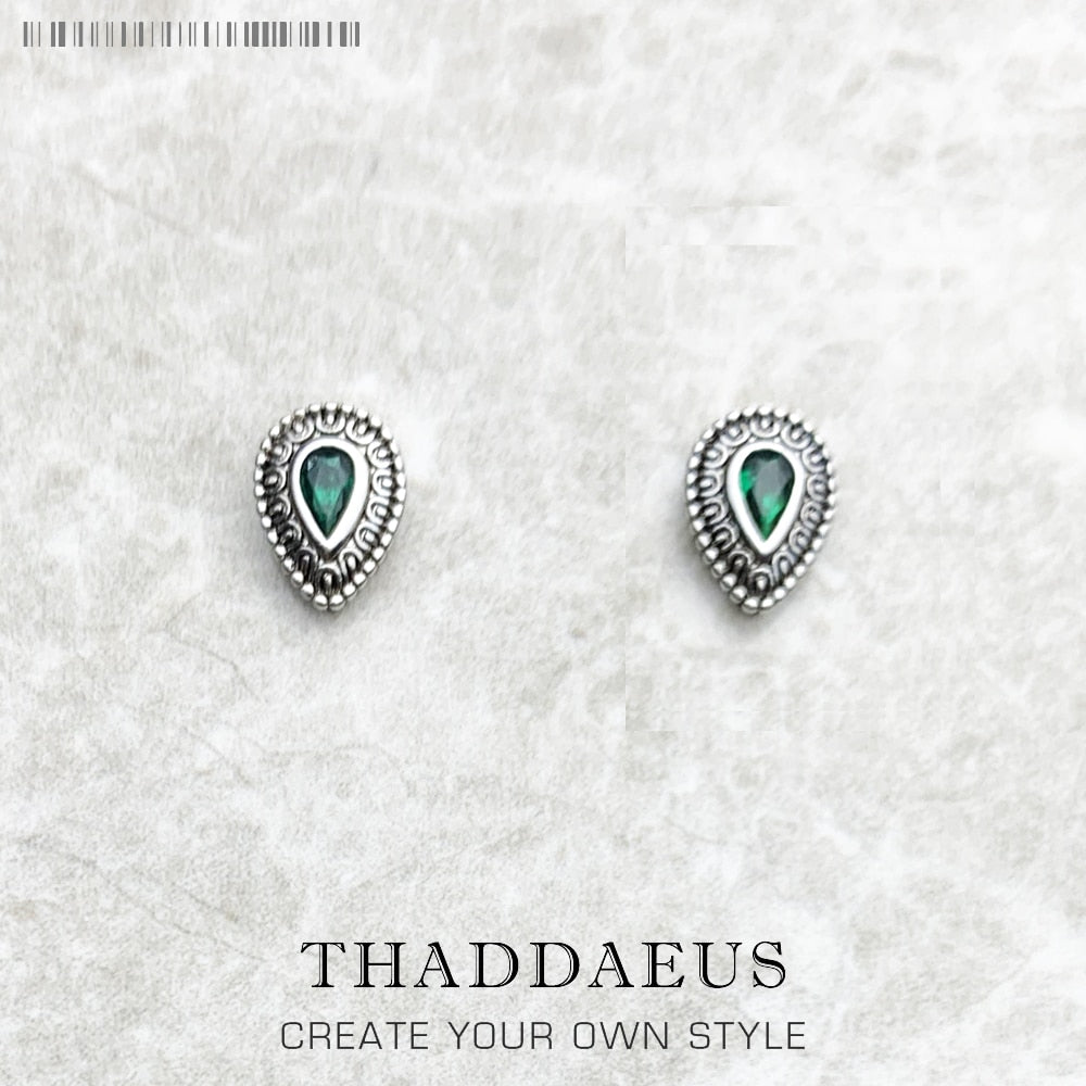 Green Water Drip Tear Down Ear Stud Earrings Europe Style Fashion Jewelry For Women Gift In 925 Sterling Silver