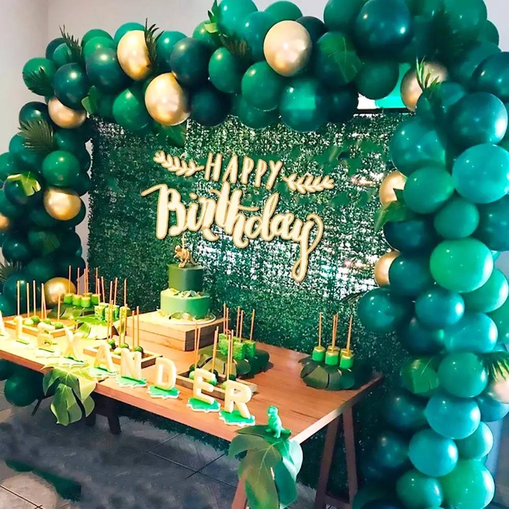 Birthday Party Needs Balloon Jungle Party Balloon Arch Green Balloon Decoration With Artificial Tropical Palm Leaves