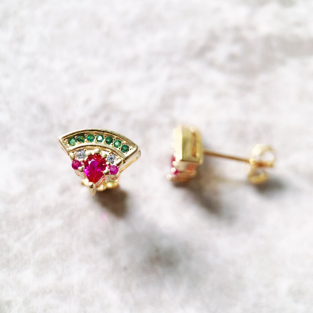 Watermelon Gold Stud Earrings,Europe Bohemia Glam Fine Jewerly For Women Sweet And Stylish Gift In 925 Sterling Silver