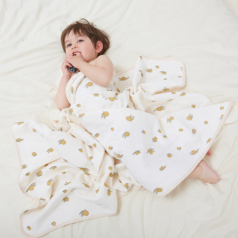 Bear Print Baby Bath Towels with Hooded Towel Muslin Baby Cotton Gauze Infant Towels Newborn Bathrobe 4 Layers Cosas Para Bebe