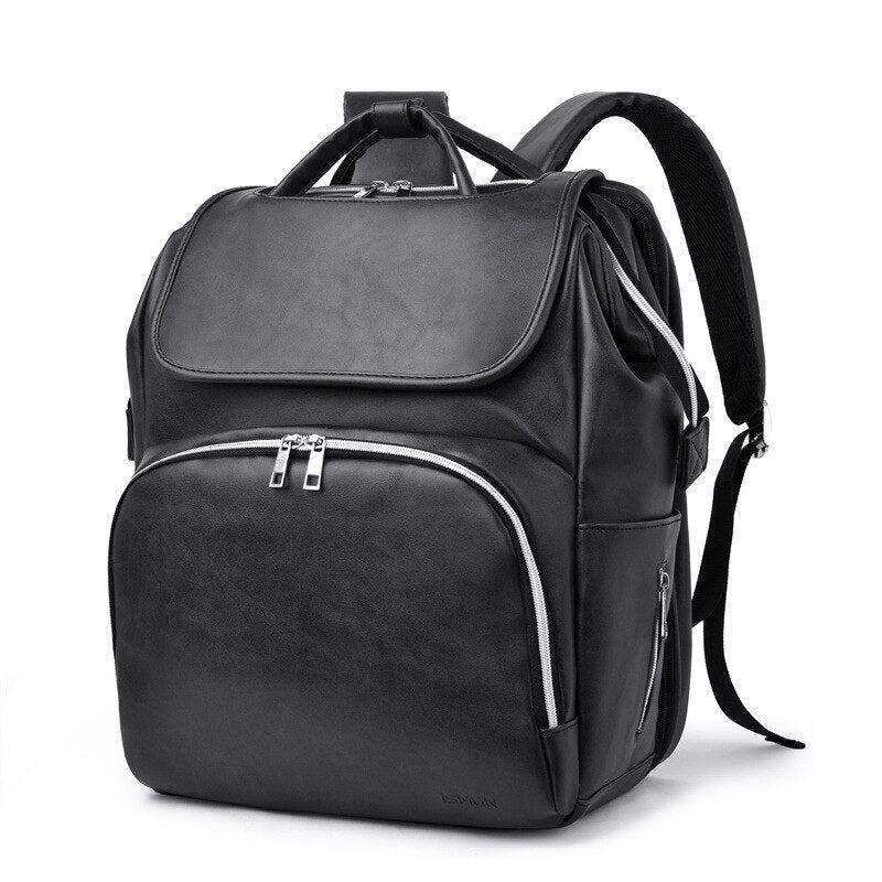 PU Leather Backpack 5-Piece Baby Diaper Bag Solid Color Mommy Maternity Bag Large Capacity Travel Stroller Bag with Diaper Bed