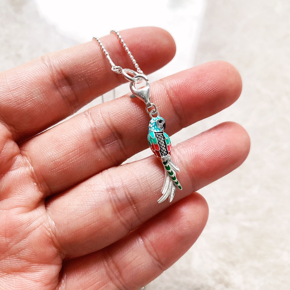 Charm Necklace Parrot Paradise Bird Summer Brand New Fashion Jewelry Europe 925 Sterling Silver Bohemia Gift For Women