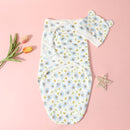 hibobi 2Pcs Cotton Soft Baby Sleeping Cartoon Printed with Bear Ears Hat Design Swaddle Bags for Newborn Infant Wrap Blanket