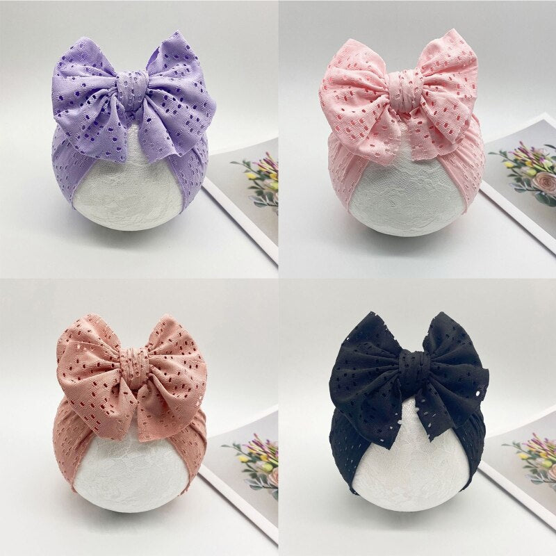 1Pc Newborn Fetal Hat Summer Hollow Breathable Baby Bow Knotted Polyester Hats for Newborn Infant Headwear Baby Shower Caps