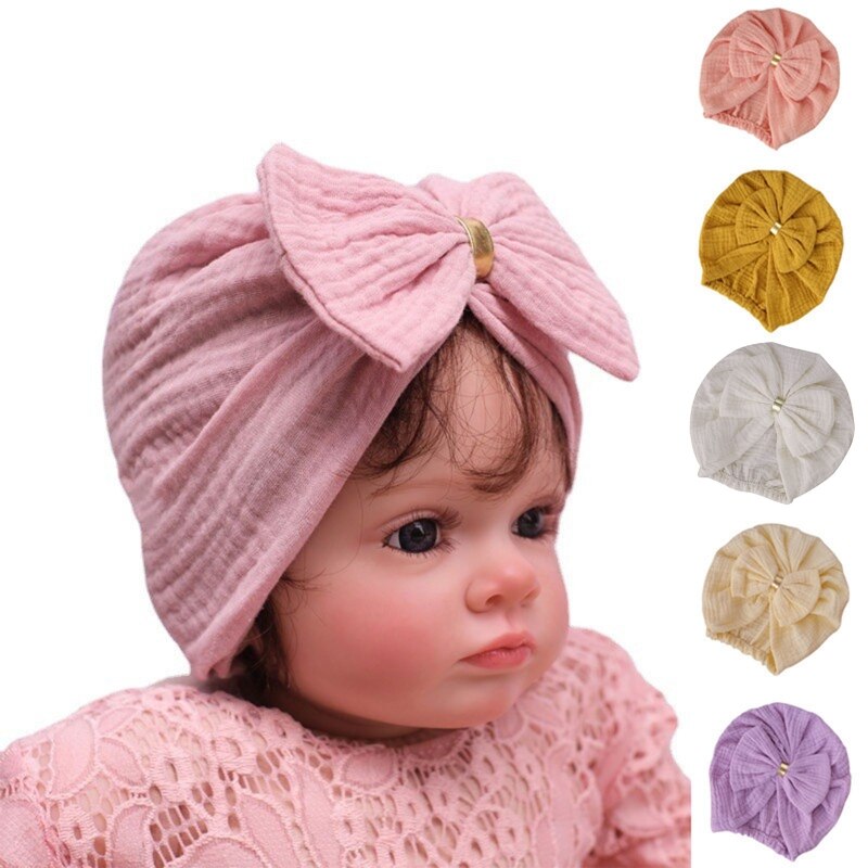 1Pc Newborn Baby Bowknot Hat Indian Bonnet Beanies Warm Hats Hair Accessory for Baby Girls Infants Toddlers Little Kid Props