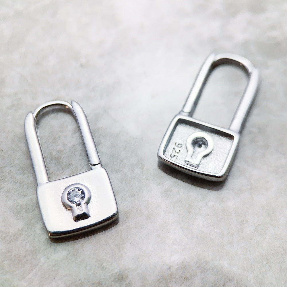 Hoop Earrings Lock Glamorous Fine Jewerly For Women Winter Trendy Gift In 925 Sterling Silver