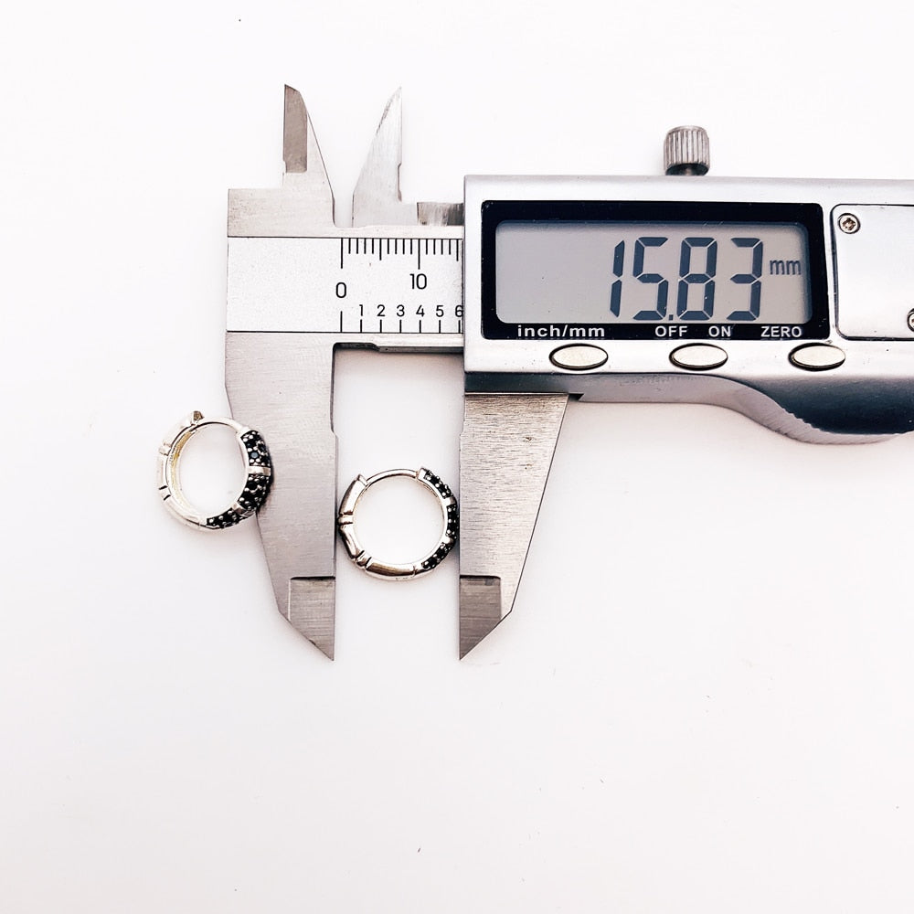 Bamboo Black Creole Hinged Hoop Earrings,Europe Glam Fine Jewerly For Women Men Gift In 925 Sterling Silver