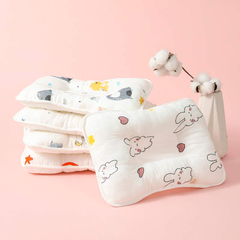 hibobi Baby Nursing Pillow Cartoon Print Shape Cotton Anti Roll Sleep Support Pillow Concave Design Prevent Flat Infant Newborn