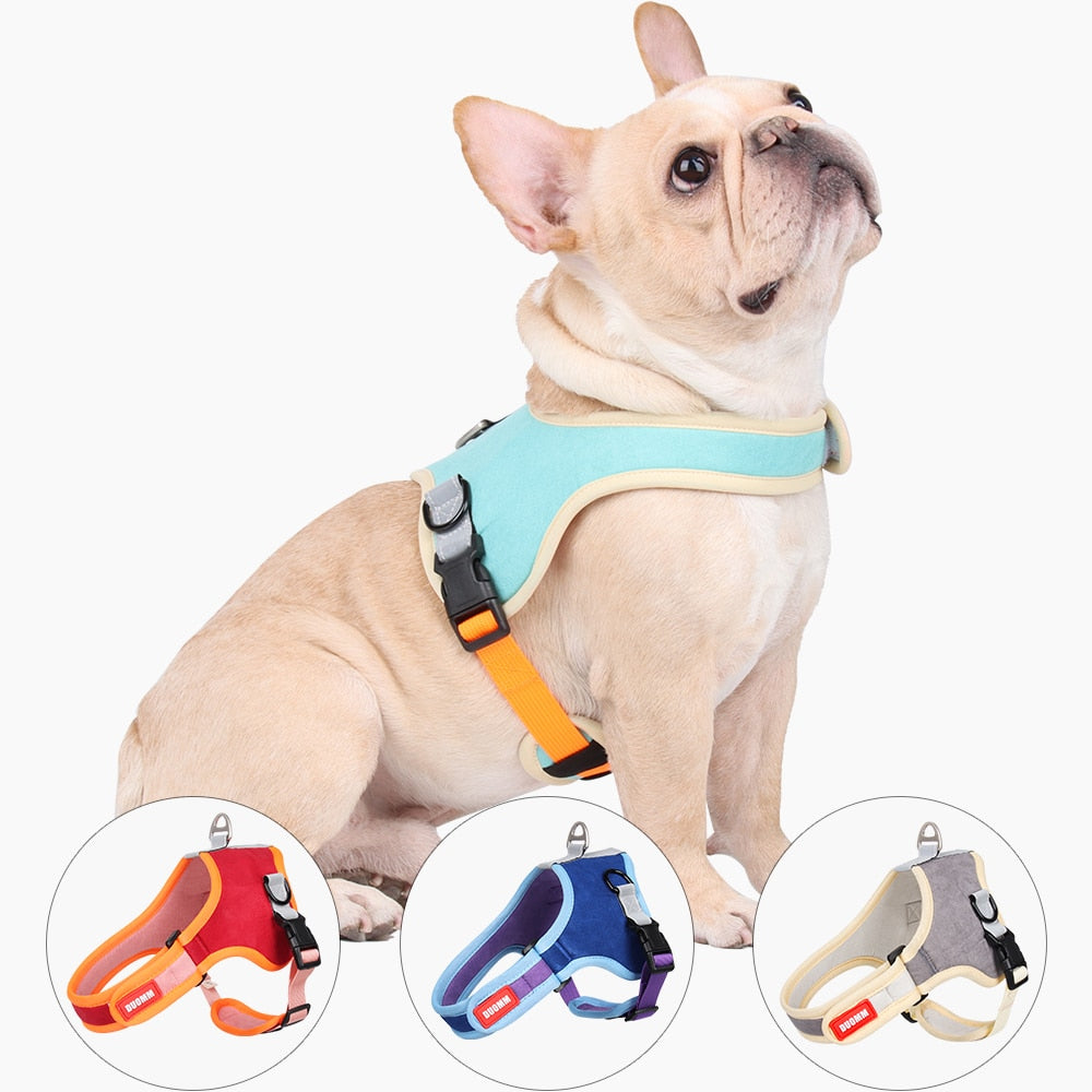 Soft Suede No Pull Dog Harness and Leash Set for Small and Medium Dogs Reflective Breathable Adjustable Easy Walk Vest Harness