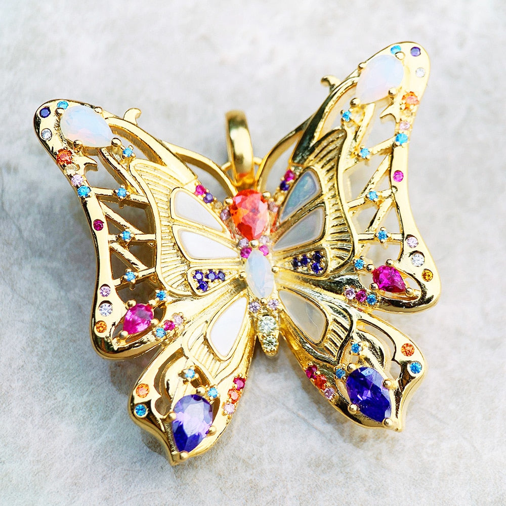 Detailed Golden Butterfly Pendant Brand New 925 Sterling Silver Jewelry Europe Accessorie Trendy Gift For Woman