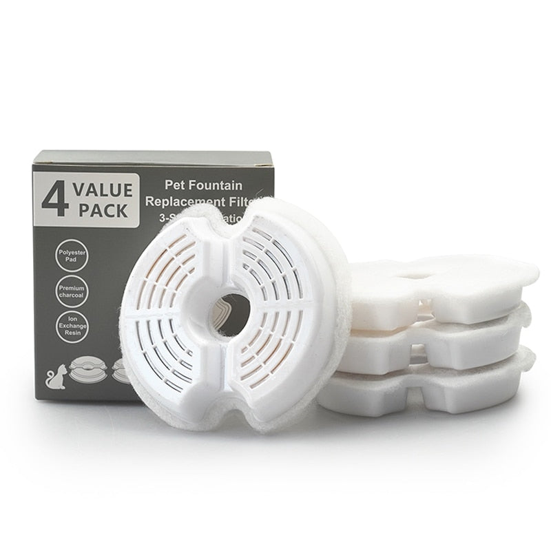 Water Fountain Carbon Replacement Filters and Foams for 304 Stainless Steel Cat Drinking Fountain 4 Packs Filters Pet Supplies