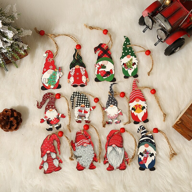 9/12pcs Christmas Tree Decorations Gnomes Wooden Pendants Ornaments Navidad 2022 New Year Gift Xmas Decorations for Home Noel