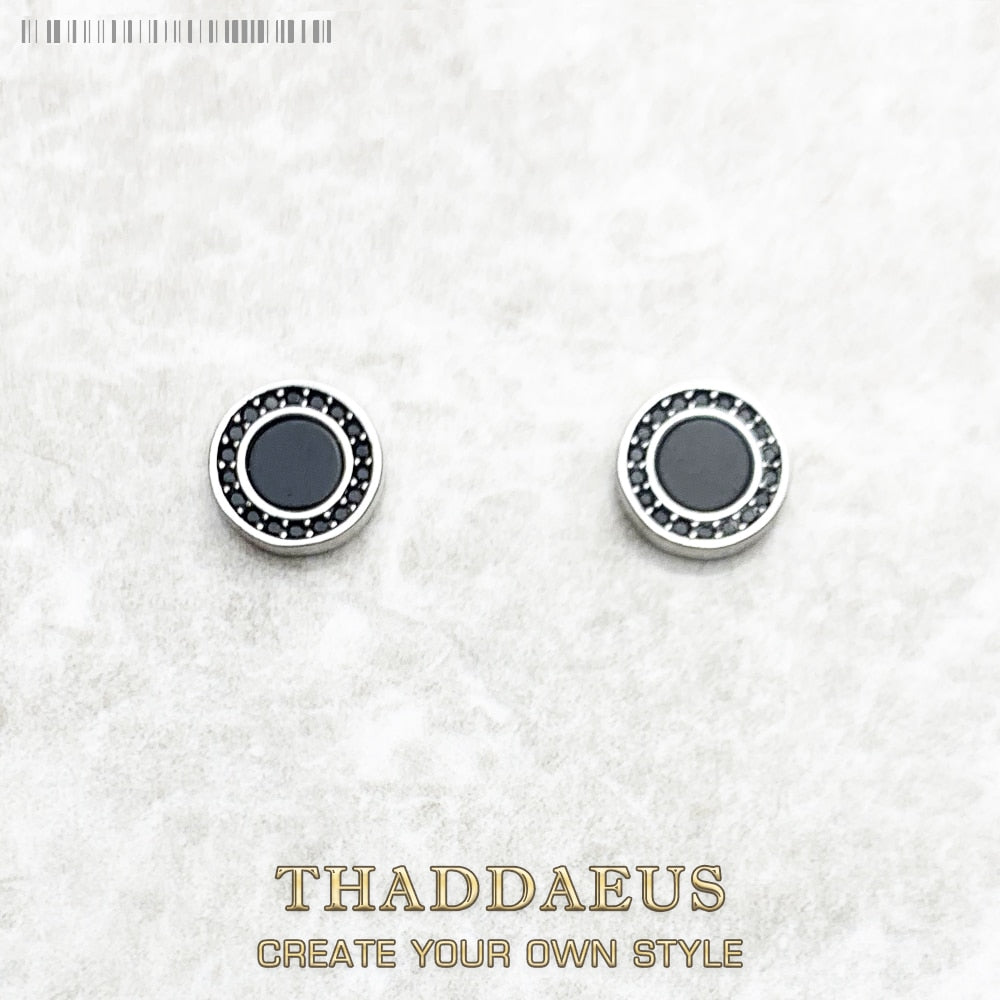 Round Black Small Stud Earrings Europe Style Fine Good Jewerly For Women Brand New Gift In Real 925 Sterling Silver