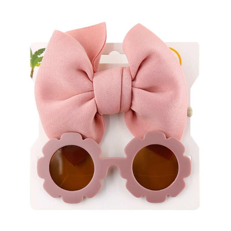 1Set Children Baby Girls Sunglasses Hair Band Set Solid Color Cartoon Glasses Knot Bow Headband Photo Props Gifts