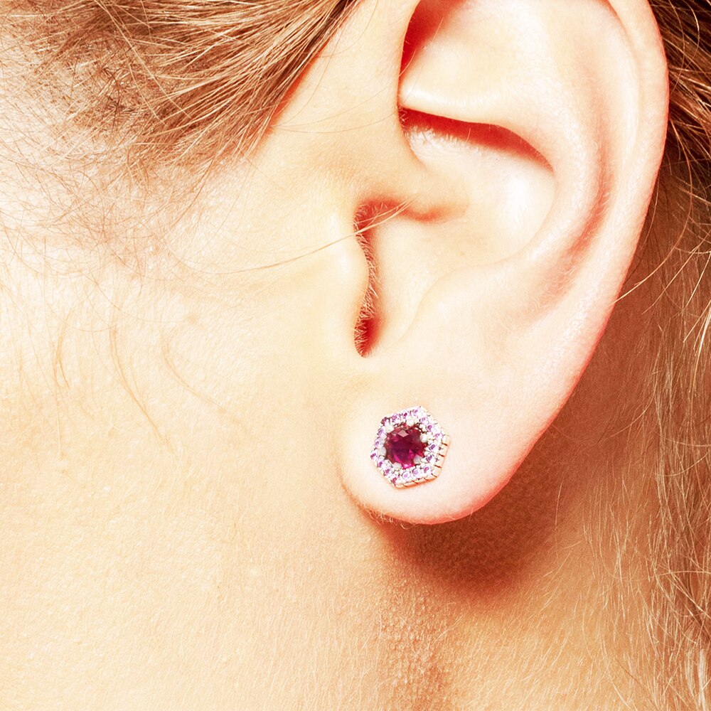 Hexagon Red Studs Earrings,Europe Style Fine Jewerly For Women Handcrafted Gift In 925 Sterling Silver