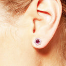 Hexagon Red Studs Earrings,Europe Style Fine Jewerly For Women Handcrafted Gift In 925 Sterling Silver