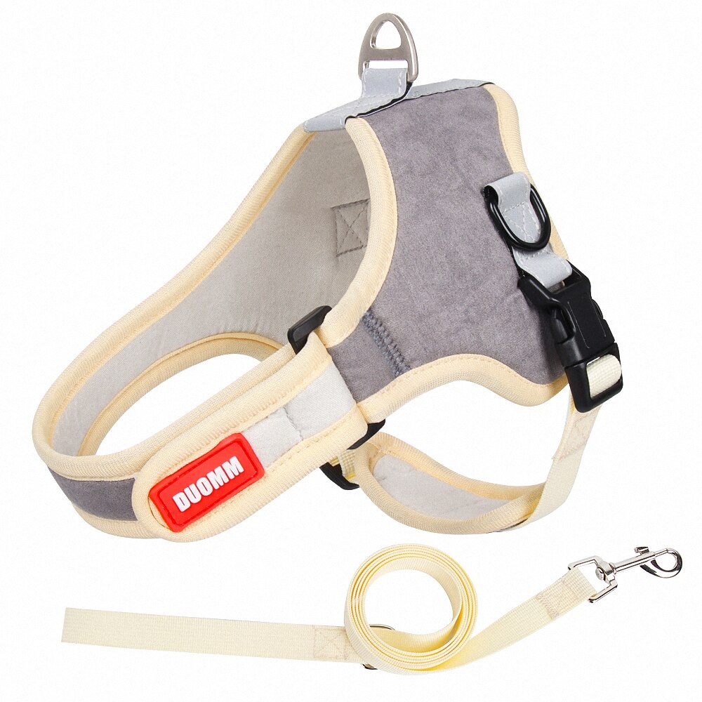 Soft Suede No Pull Dog Harness and Leash Set for Small and Medium Dogs Reflective Breathable Adjustable Easy Walk Vest Harness