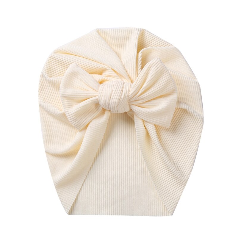1Pc Baby Girl Turban Bow Hats Breathable Hat Headdress w/ Pure Color Comfort Beanie Skin Friendly Hand Wash Newborn Head