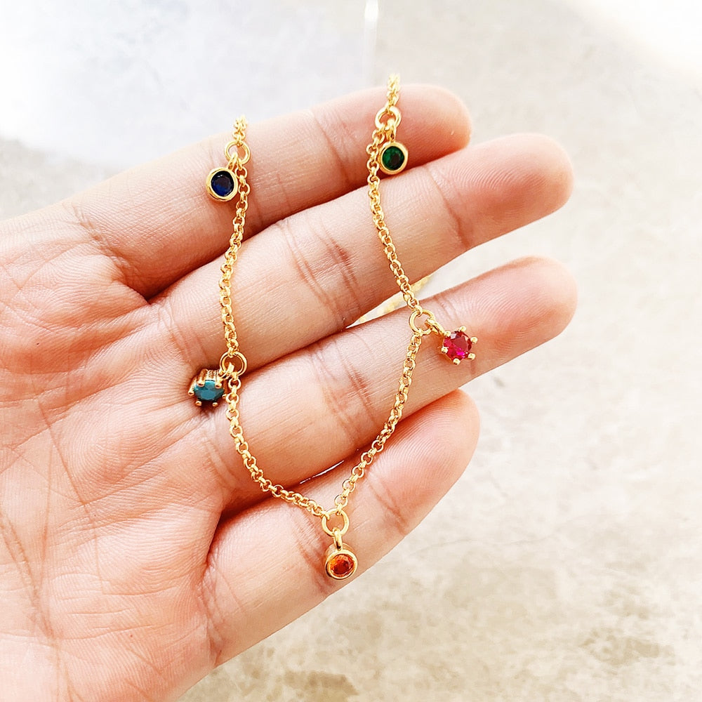 Colourful Stones Golden Necklace Link Chain Fine Jewelry Europe 925 Stering Silver 2022 Brand New Bohemia Gift For Women