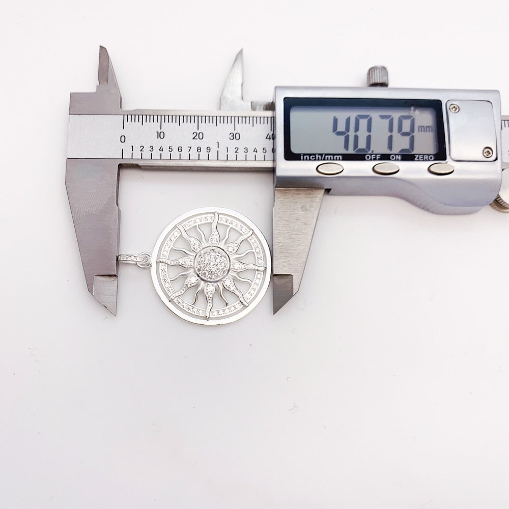 Pendant Amulet Sun White CZ Pave,Fashion 925 Sterling Silver Jewelry Europe Style Accessorie Gift For Men Woman