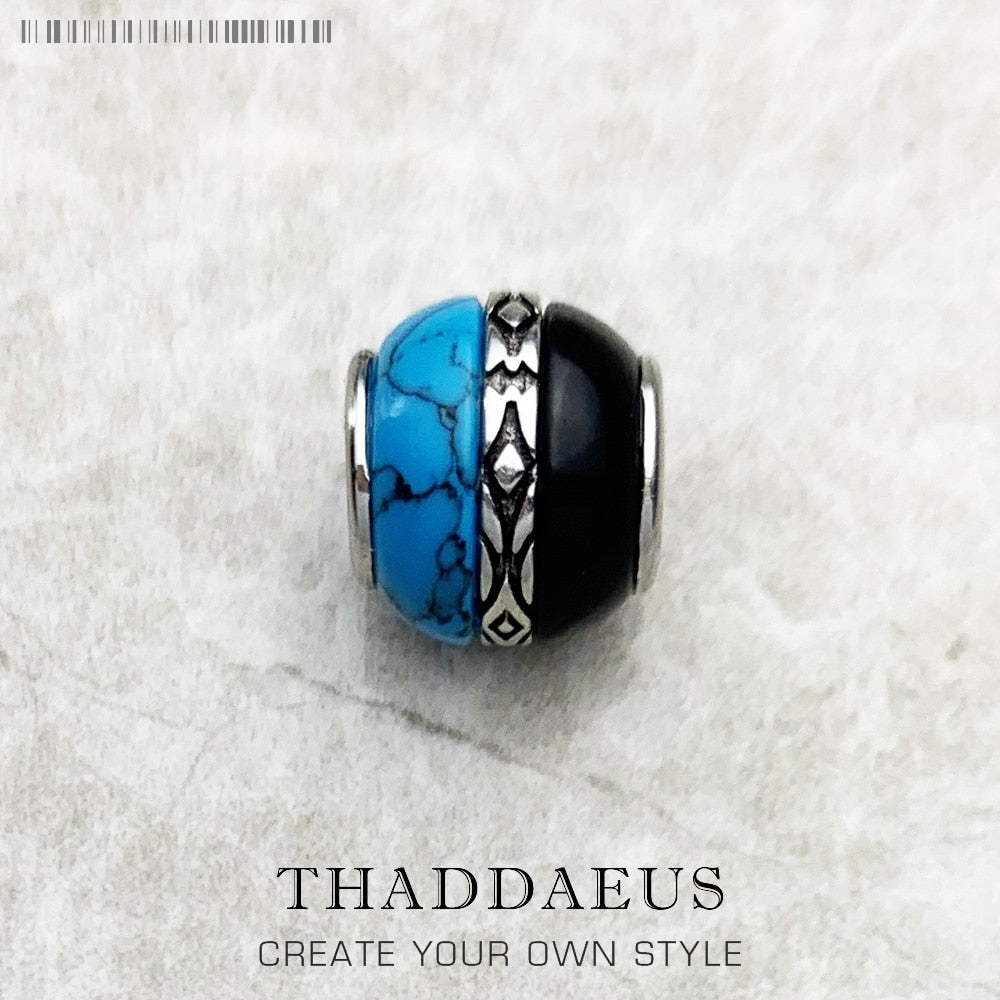 Ornament Blue &amp; Black Bead Accessories 925 Sterling Silver Charm For Jewelry Making Women Men