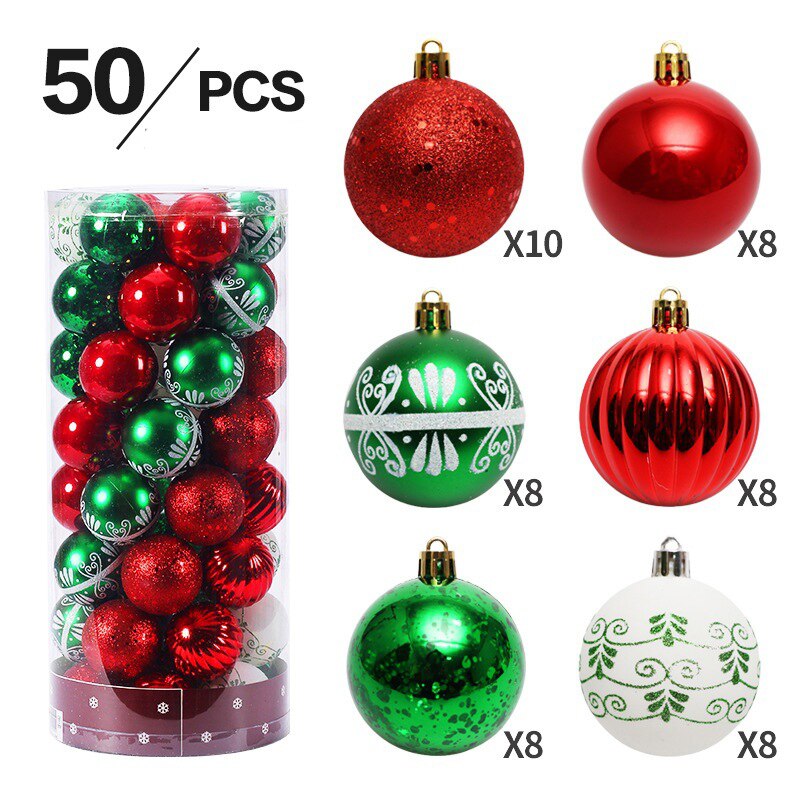50Pcs 6cm Mixed Christmas Balls Xmas Tree DIY Ornament Pendant Christmas Decoration for Home Noel Navidad Natal New Year Gifts