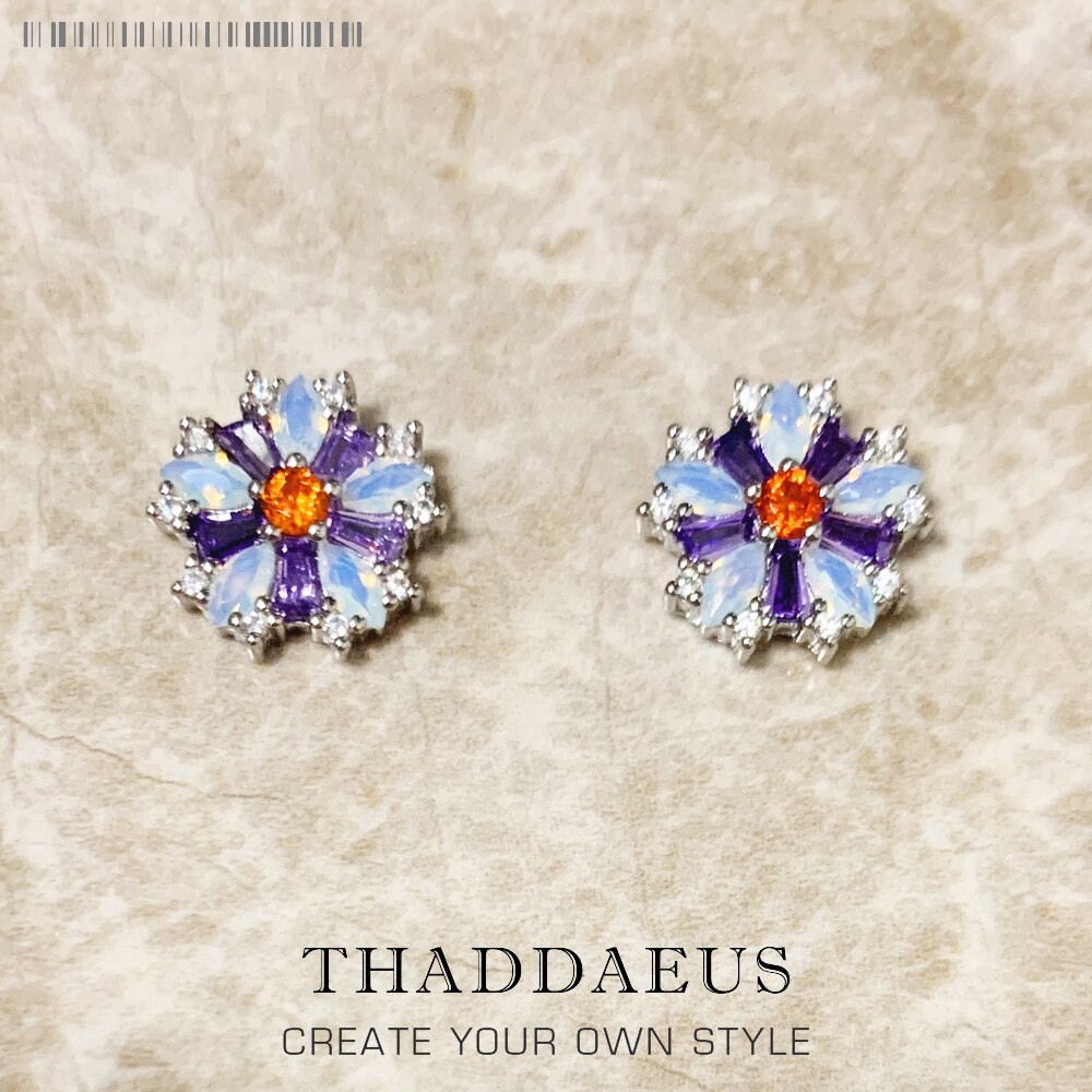 Flower With Stones Stud Earrings Fine Jewerly For Women,2022 Bohemia Romantic Gift In 925 Sterling Silver