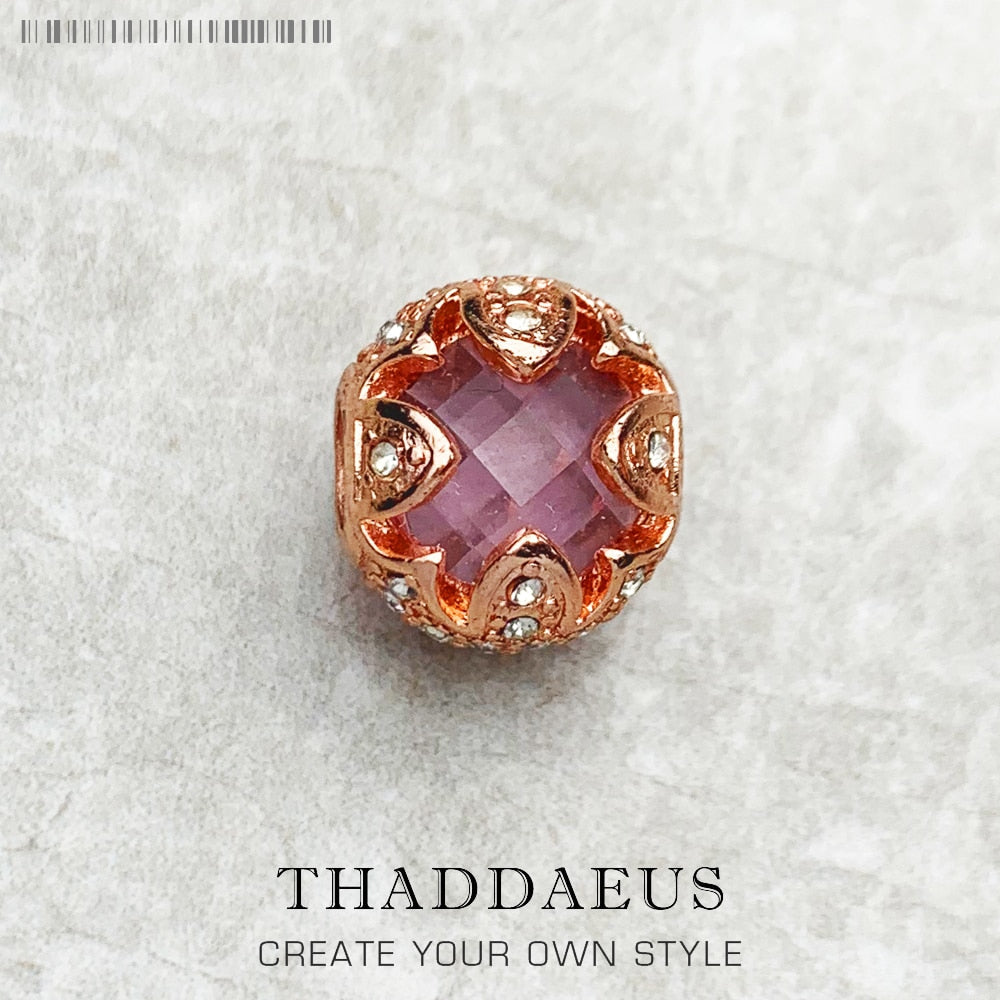 Beads Pink Lotus,Rose Gold Color &amp; Rhinestone Jewelry Thanksgiving 925 Sterling Silver Gift For Women &amp; Men