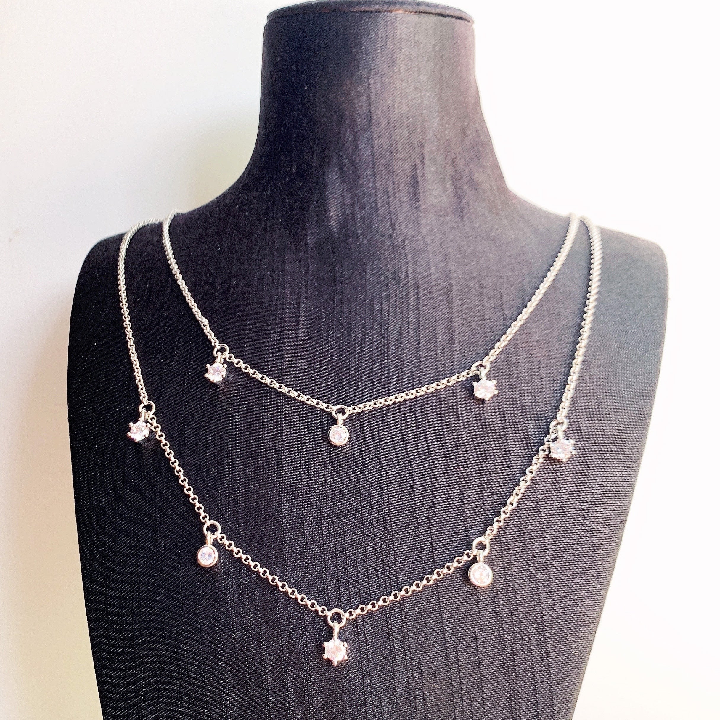 Double Row Necklace White Stones Layer Link Chain Fine Jewelry Europe 925 Stering Silver Brand New Romantic Gift For Women