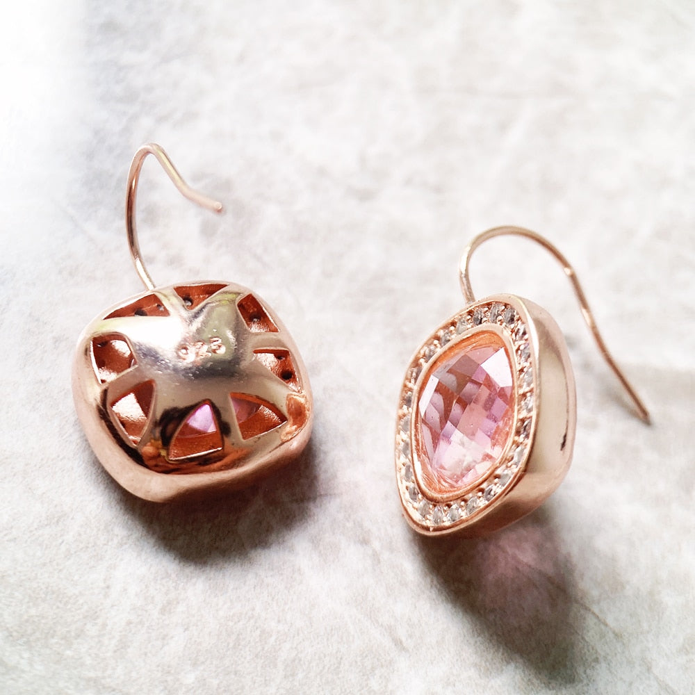 Pink Square Drop Earrings Cosmo New Europe Style Fine Jewelry For Women Romantic Gift In 925 Sterling Silver