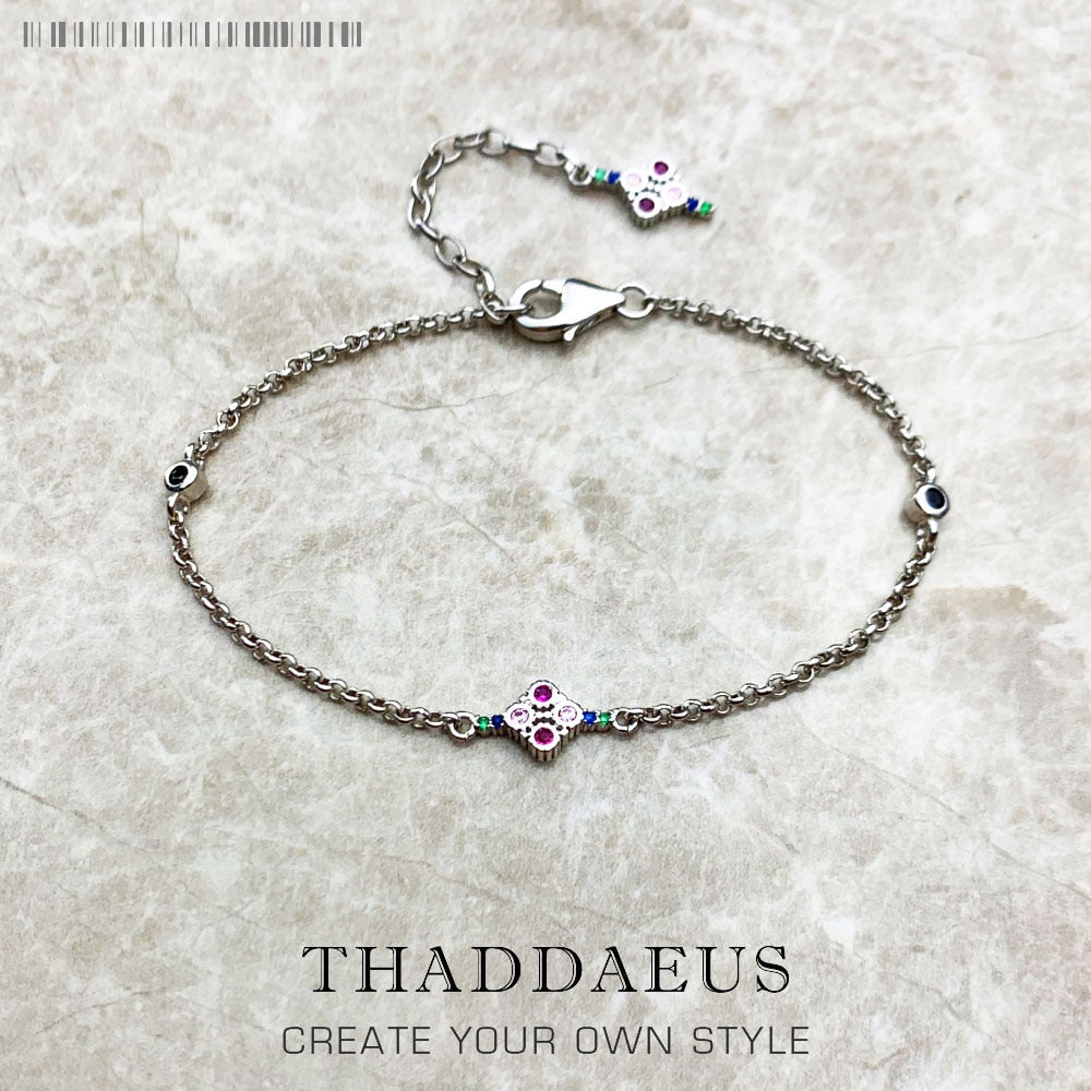 Magnificent Ornamentation Bracelet Spring Link Chain 925 Sterling Silver Jewelry Victorian Style Colourful Gift For Women